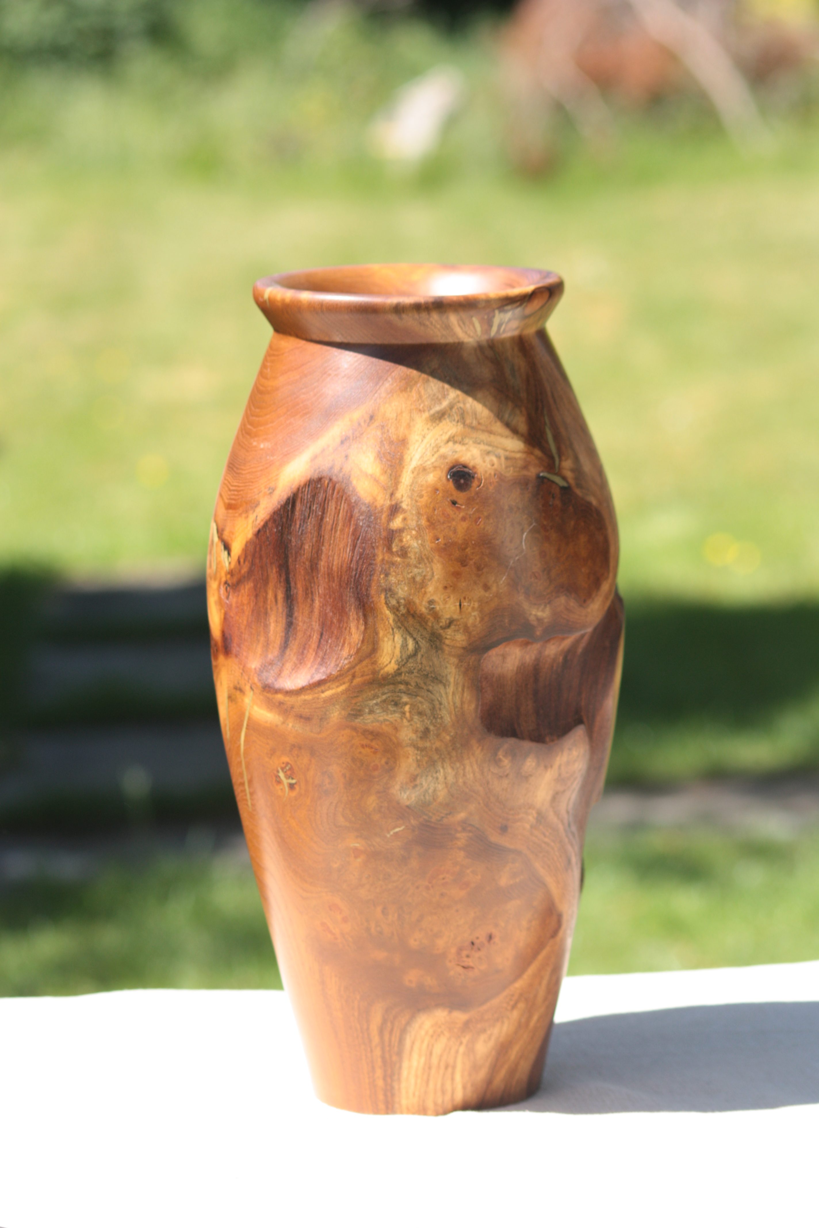 Greek urn style vase, approx 33cms high, 16cms dia. Wood: Burr Mulberry - Available £90.00